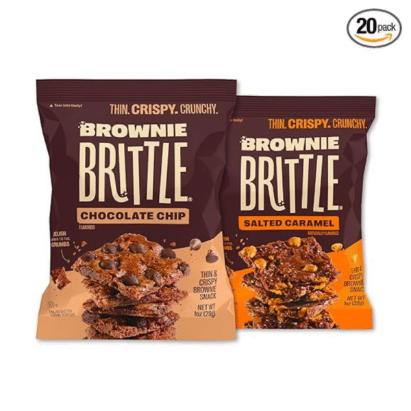 Brownie Brittle – Chocolate Chip & Salted Caramel Thin and Crispy Sweet Snacks