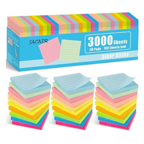 30 Pads Lined Sticky Notes, Sticky Note Pads 3x3 inches